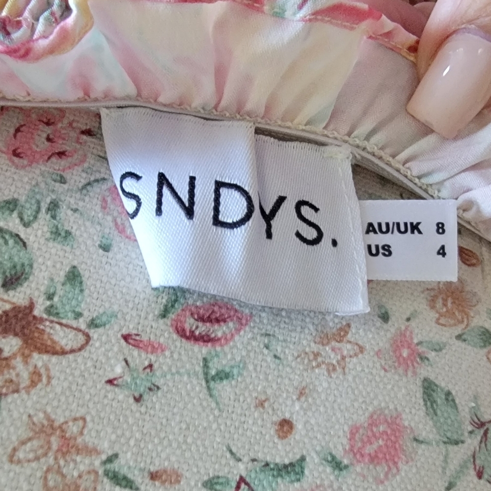 SNDYS Floral Pink Smocked Midi Dress with Puff Sleeves - Picture 8 of 9